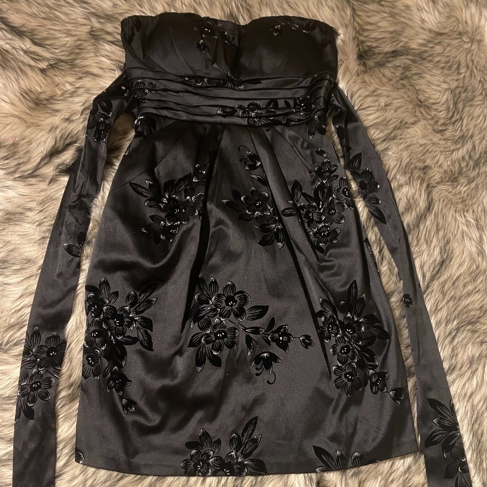 Black Strapless Mini Dress with Sparkle Design